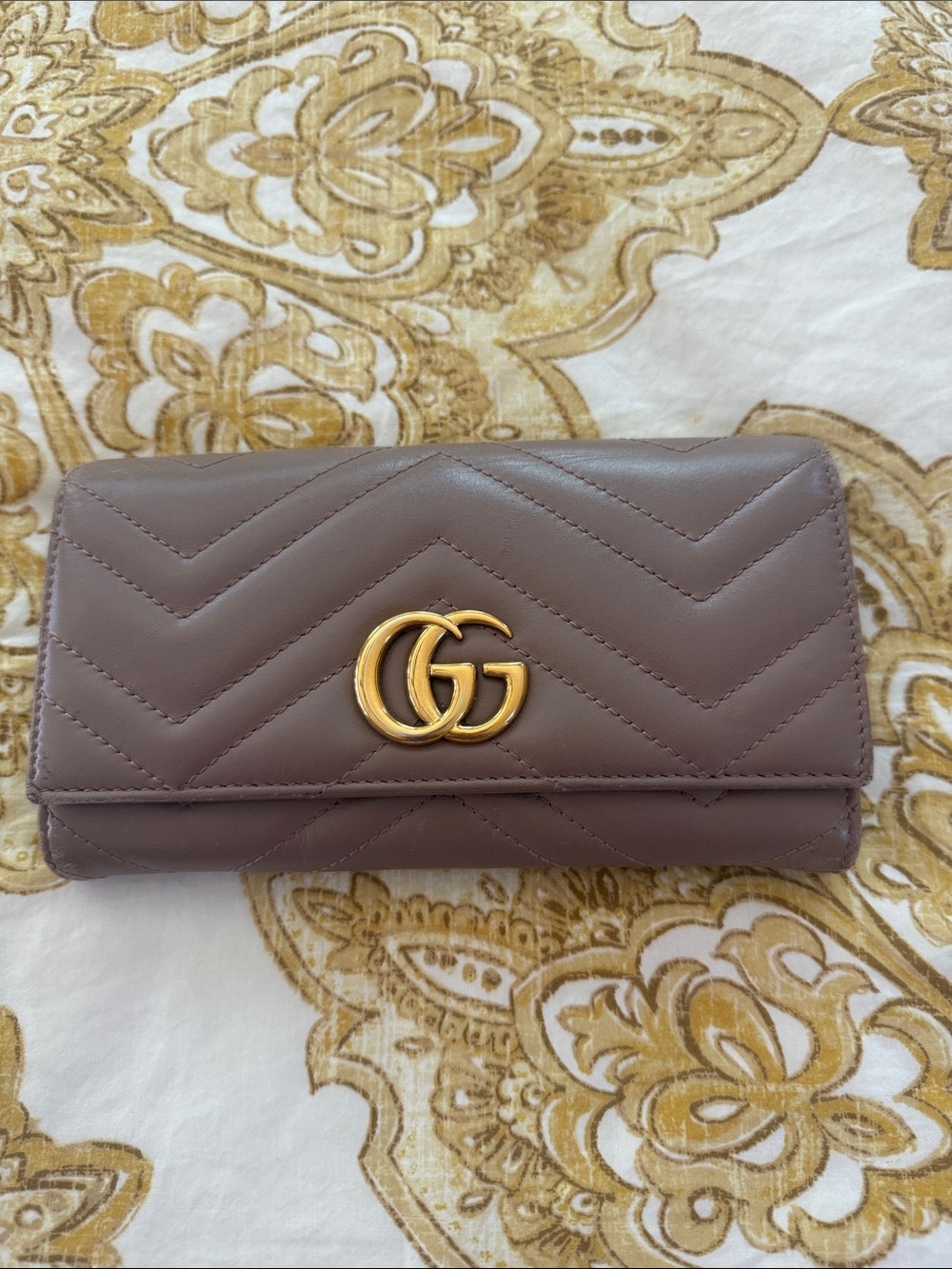 Gucci Quilted Leather Wallet in Taupe with Gold GG